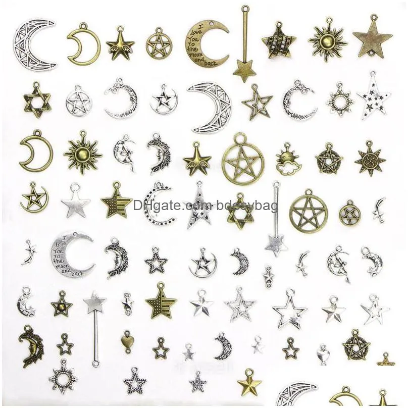 charms 73pcs/set direct star and moon pendant set bronze tibetan silver jewelry diy accessories for necklace bracelet making