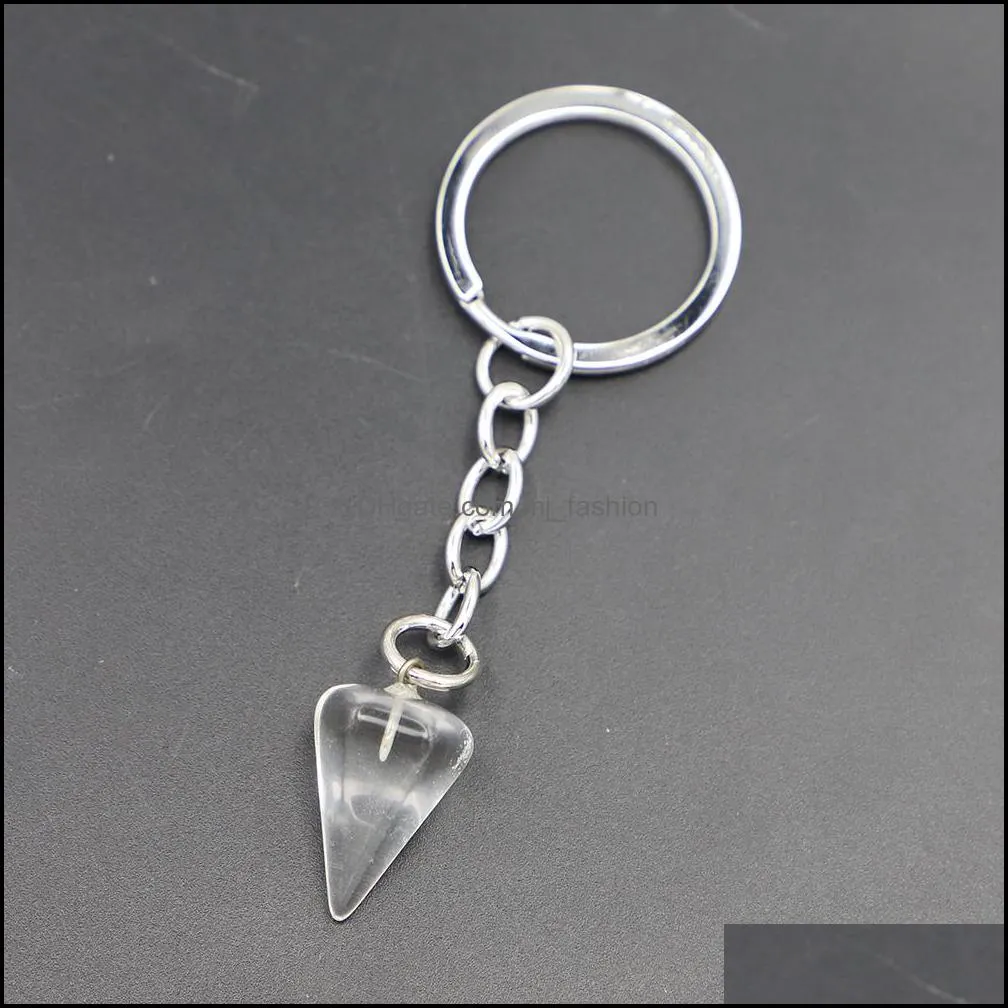 natural stone key rings polygonal cone column women crystal rose quartz keychain on bag car jewelry party friends gift mjfashion