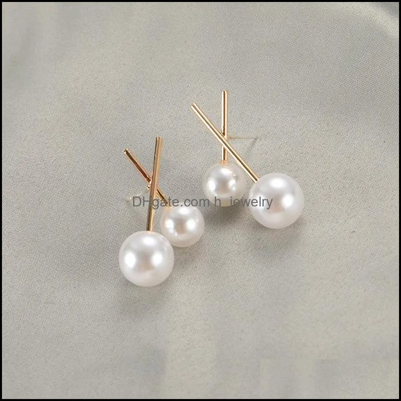 acrylic pearl beads charms needle stud earrings korean personality geometric small earring for women anniversary gift