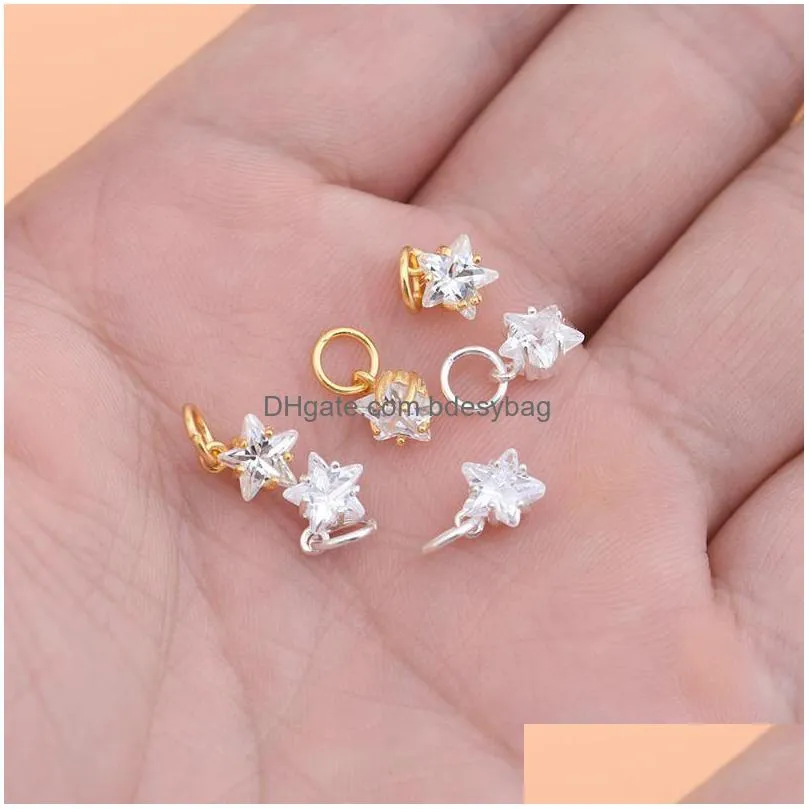 charms sterling silver diamond zircon accessories mini small star pentagram pendant bracelet necklace creative handmade