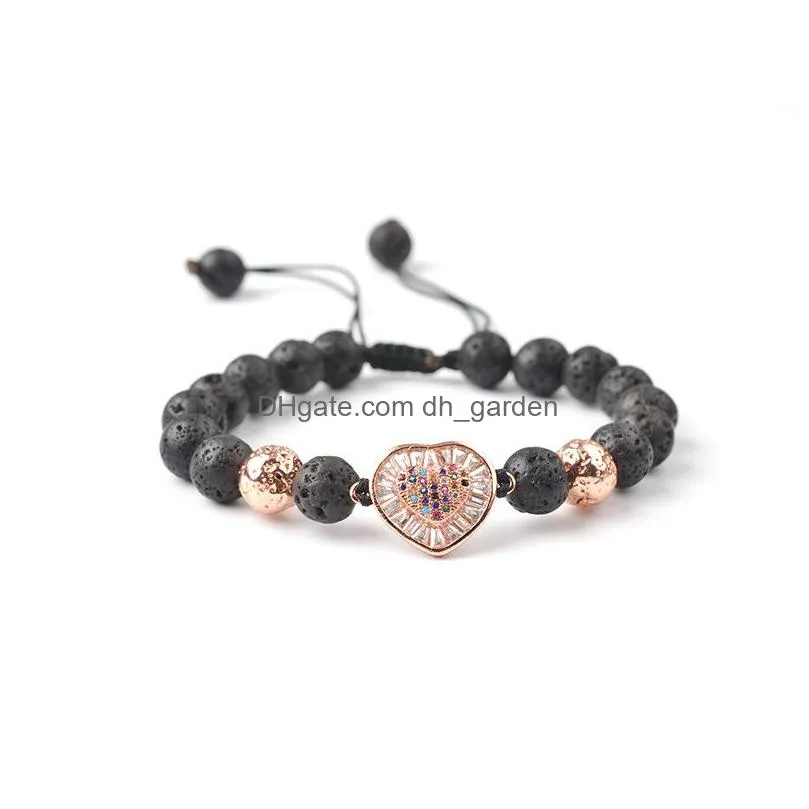 new style natural volcanic stone leopard micro inlaid with haoshi love life tree energy bracelet hand woven string adjustable lava