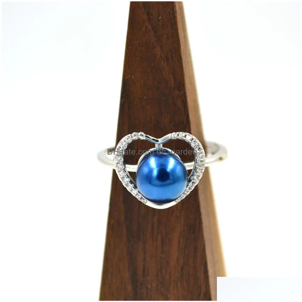 s925 sterling silver ring accessories pearl ring hollow support diy adjustable tap zircon heart shaped support for oyster pearls