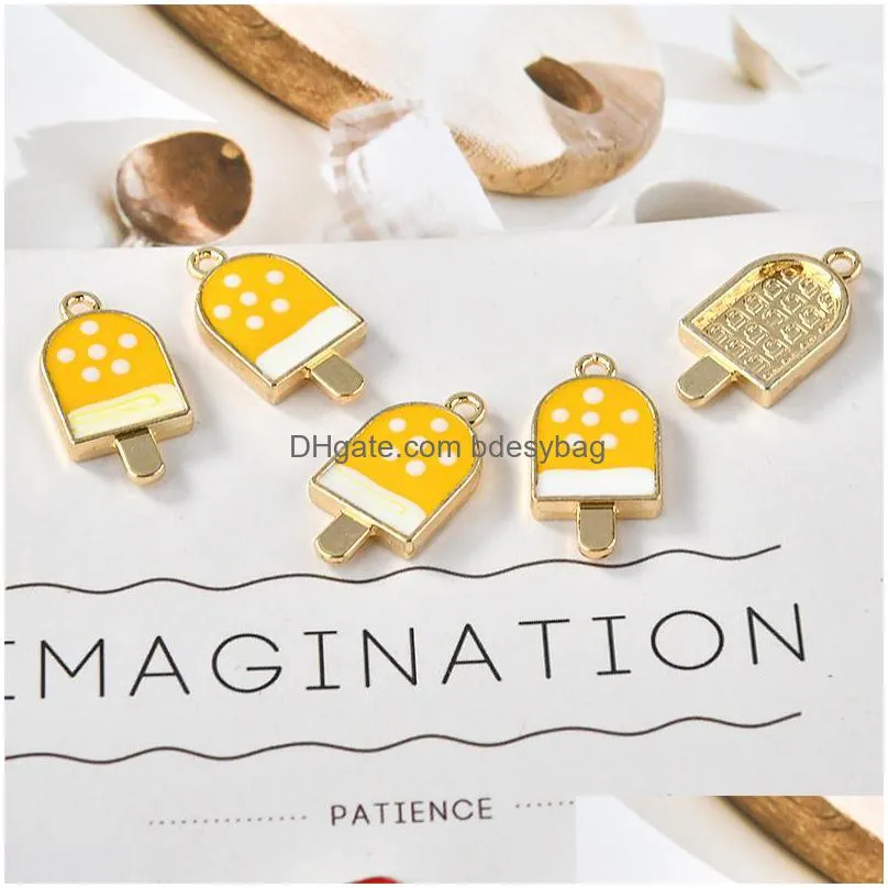 charms 10pcs/pack pizza popsicle donuts cake enamel metal golden pendants earring diy fashion jewelry accessoriescharms