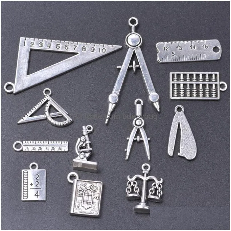 charms school learning tool ruler compass abacus diy student notebook pendant for teacher day gift necklaces jewelrycharms