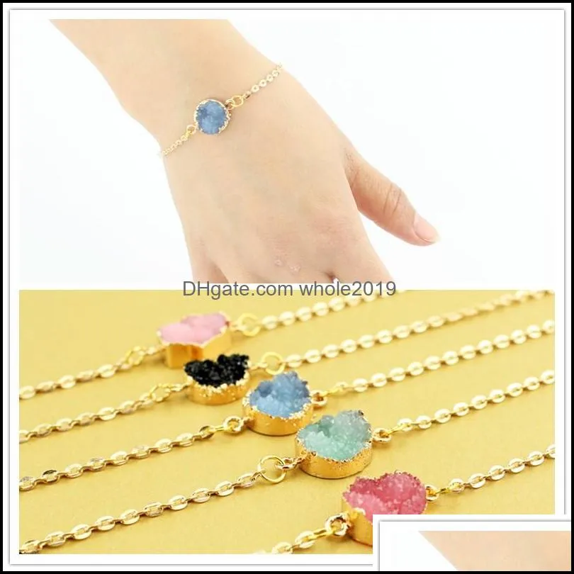 fashion druzy drusy bracelet gold plated oval irregular 6color imitate natural stone bracelet bangle for women jewelry