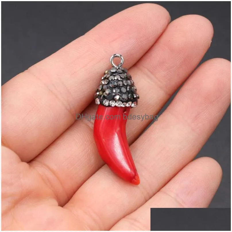 charms natural stone pendant pepper shaped synthetic coral crystals lifelike peppe for manual creation 14x35mmcharms