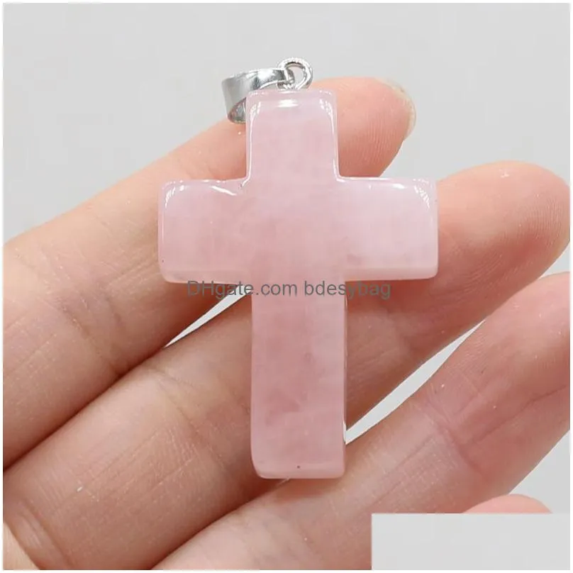 charms natural stone pendants cross shape healing crystal agate for jewelry making women necklace gift accessories