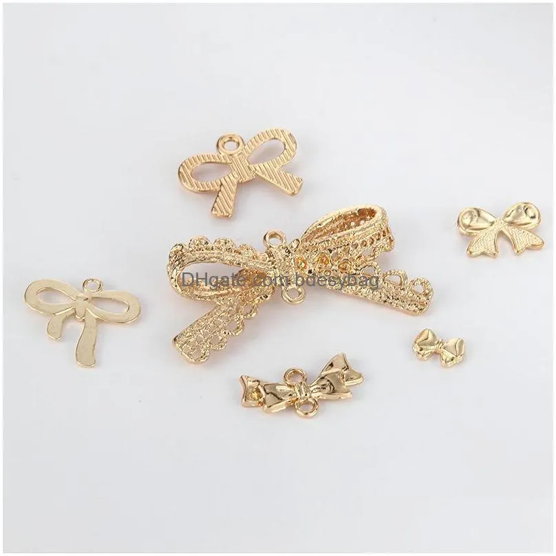 charms pack/lot kc gold bowknot pendants 5 styles metal for diy necklace hair jewelry making findingscharms