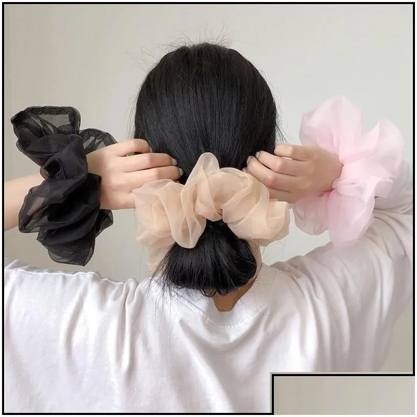 Hair Accessories Korean Organza Scrunchies Hair Rope Women Elastic Bands Fashion Rubber Band Bracelet Accessories For Girls Tie Drop