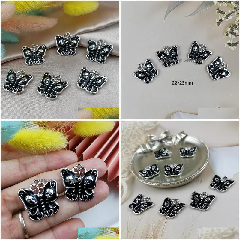 charms 10pcs alloy pendant jewelry accessories black skull butterfly earrings diy designer cartoon enamel charm