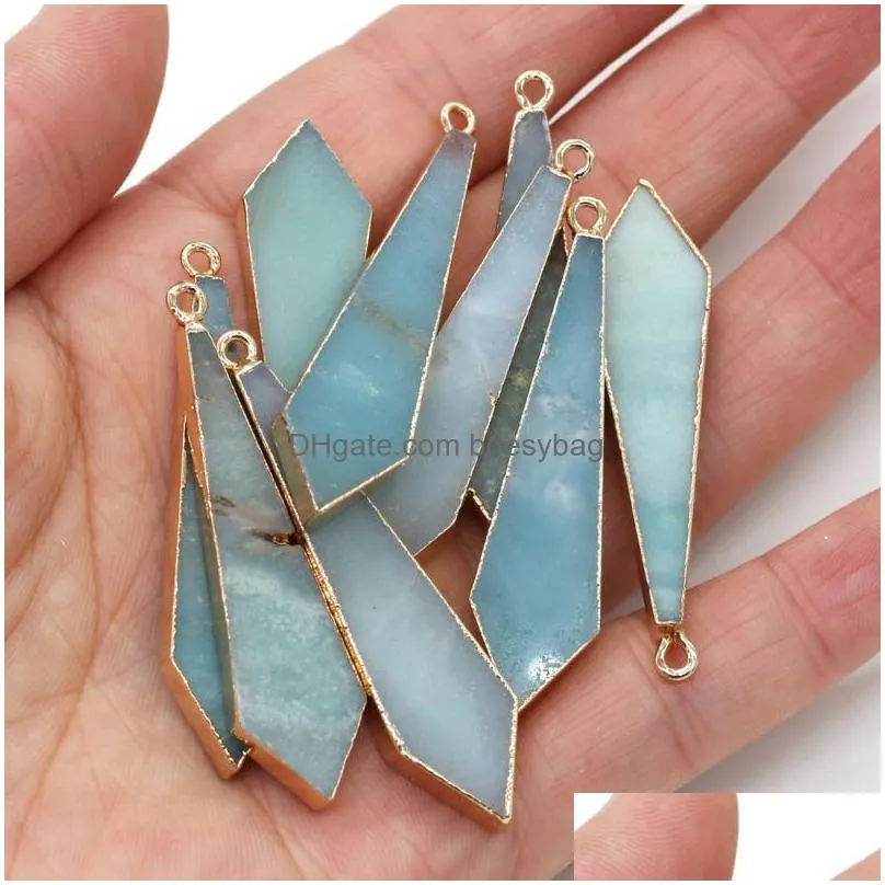 charms natural gem stone pendant sword shape amazonite for jewelry making diy necklace earrings accessories size 12x48mmcharms
