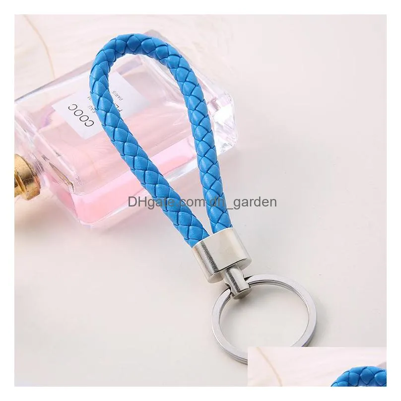 shop benefits mix color pu leather braided woven keychain rope rings fit diy circle pendant key chains holder car keyrings jewelry