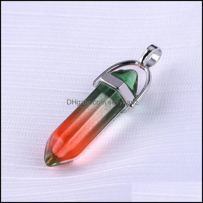 hexagon prism style natural stone pendant agate quartz bullet shape point crystal healing jewelry diy necklace earrings