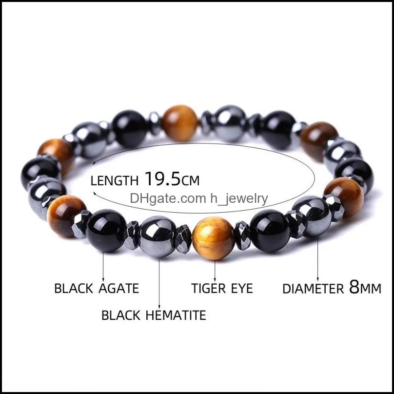 6 8 10mm tiger eye stone black beads bracelet women men yoga hand string jewelry friendship gift