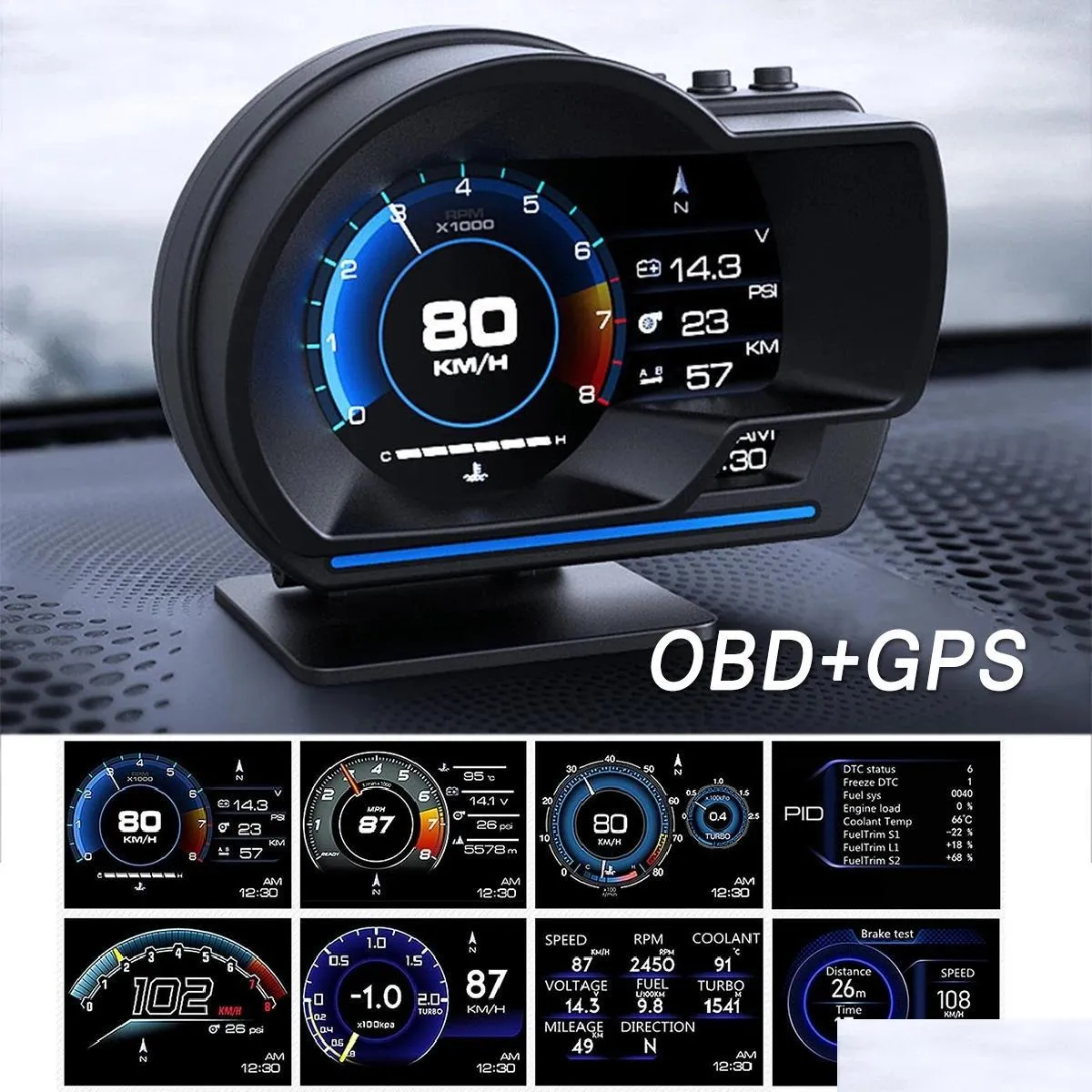 head up display obd2add gps color led navigation hud speed warning speedmeter kits