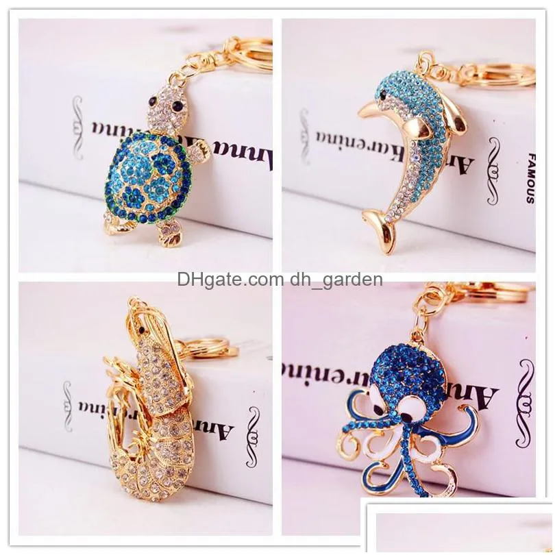 creative and lovely diamond inlaid turtle car key chain womens bag accessories turtle key chain animal metal pendant