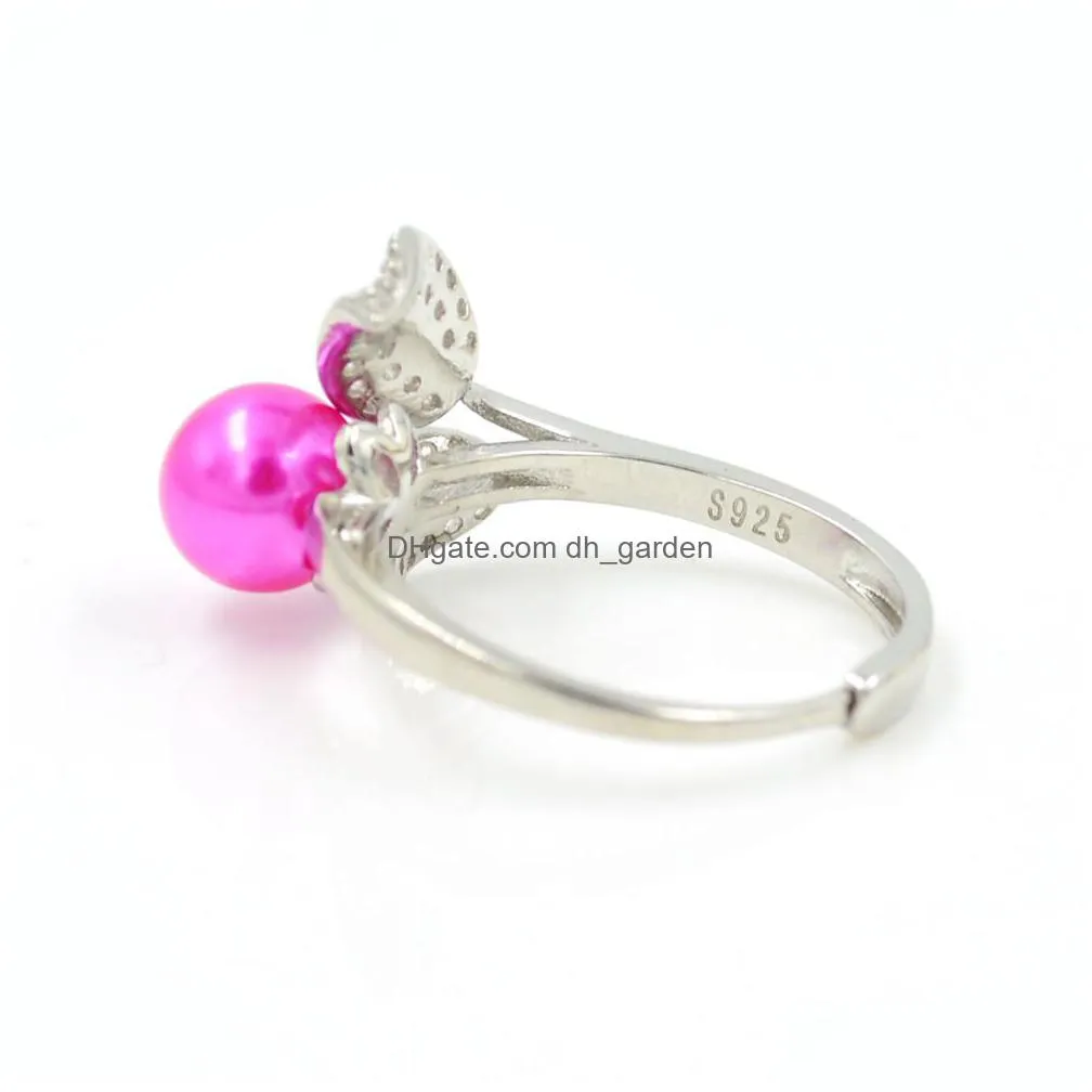 s925 sterling silver ring accessories wholesale pearl rings setting opening adjustable double leaf ps4mjz034