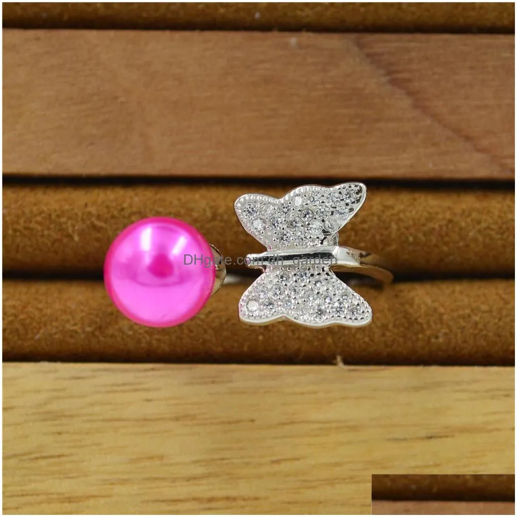 s925 fine silver ring accessories wholesale sterling silver pearl ring ornament movable mouth adjustable s925 sterling butterfly