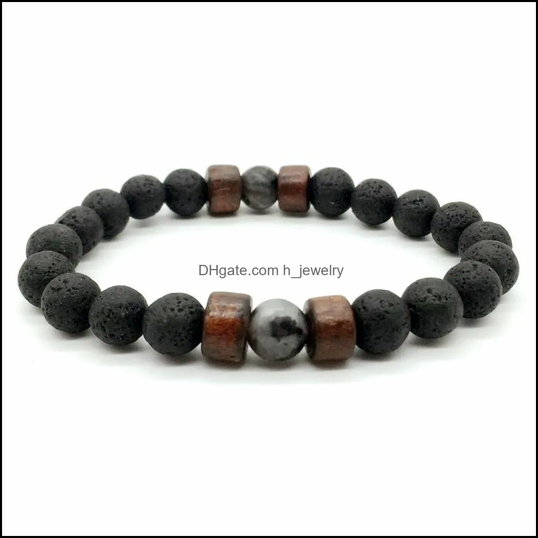 wood beads 8mm black lava stone beaded bracelet  oil diffuser bracelet volcanic rock buddha yoga hand strings jewelry