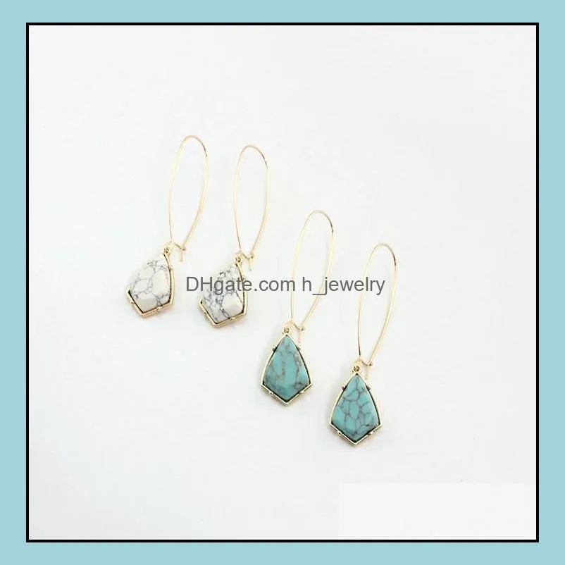 fashion hexagon turquoise charms earrings geometric green stone white marble earring for women jewelry gift