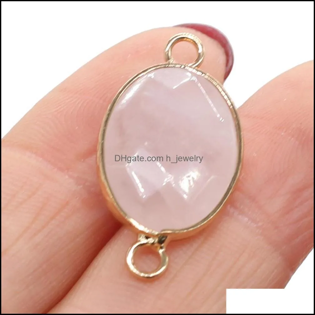 wholesale flat oval charms natural stone connector rose quartz tiger eyes pendant diy for druzy necklace earrings or jewelry making