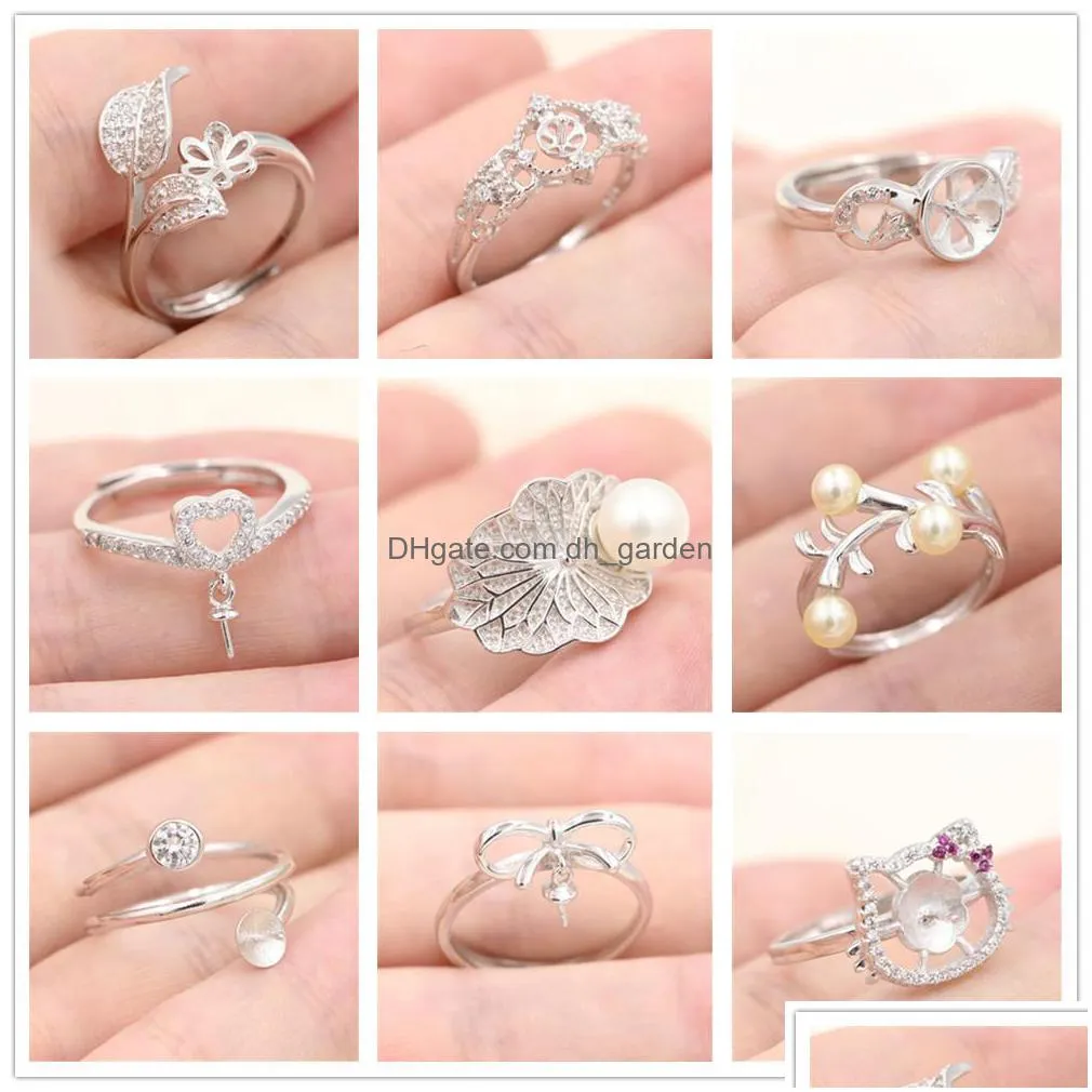 cr jewelry pearl ring setting zircon solid silver s925 mounting accessories diy gift 9 styles