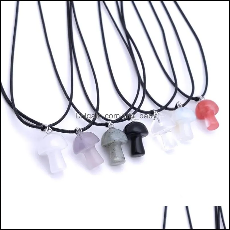 20mm mushroom statue glass stone carving pendant reiki healing polishing rope necklace for women jewelry lulubaby