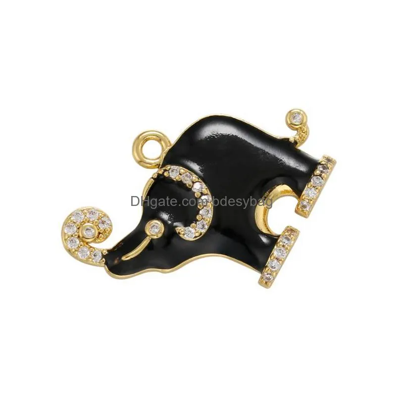 charms zhukou gold elephant enamel crystal pendant for women handmade earrings jewelry accessories wholesale vd1074
