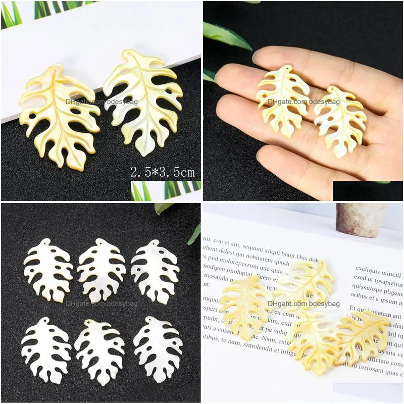 charms 1pair yellow shell leaf mother of pearl monstera ceriman pendant mop diy necklace earrings dangle leaves jewelry makingcharms