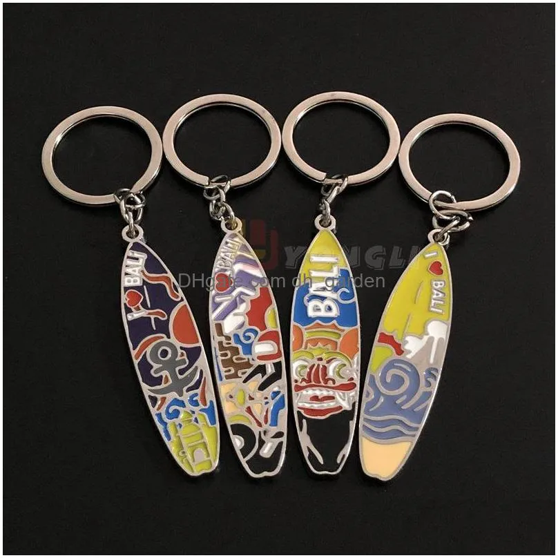 manufacturer customized metal key chain tourism scenic surfboard key chain pendant creative baking enamel key chains gift