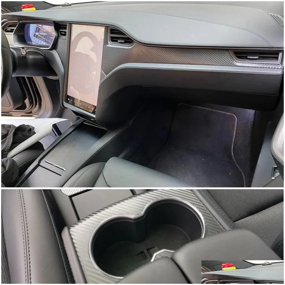 for tesla model 3 model x s interior central control panel door handle carbon fiber stickers decals car styling accessorie