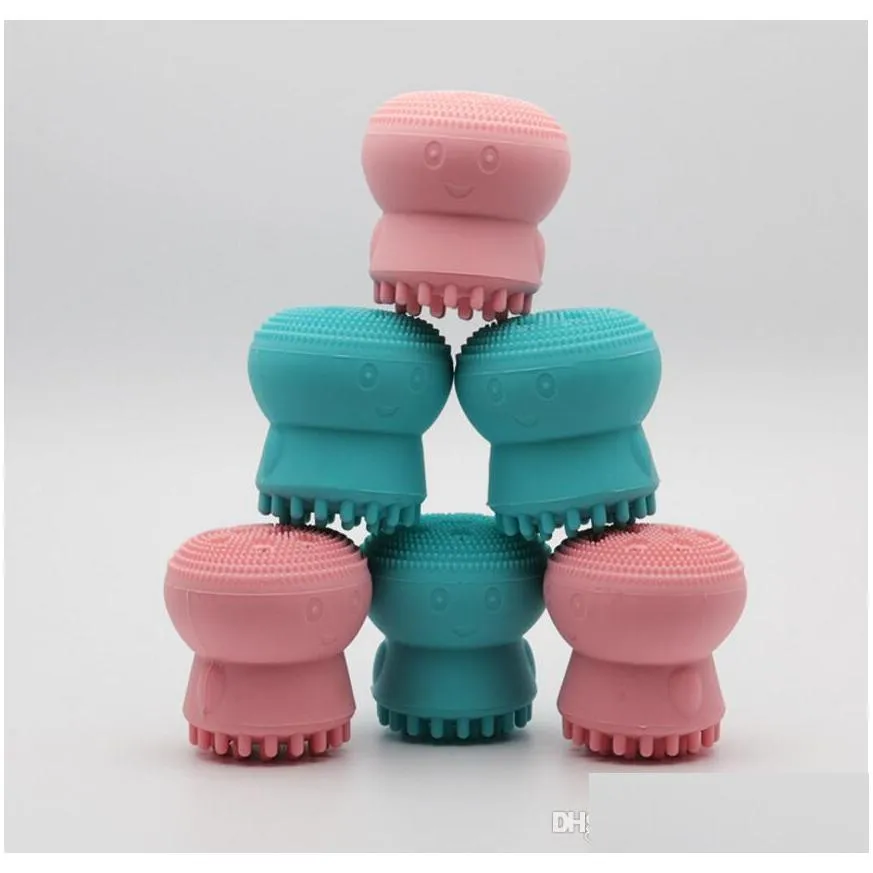 lovely cute animal small octopus shape silicone facial cleaning brush deep pore cleaning exfoliator face washing brush