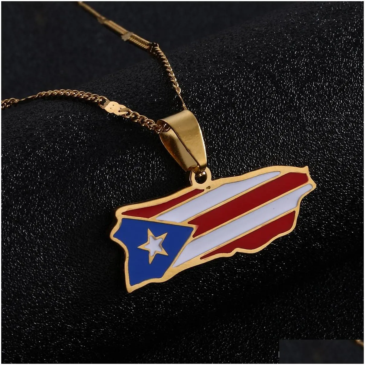 stainless steel enamel puerto rico map pendant necklace for women men puerto ricans map chain jewelry