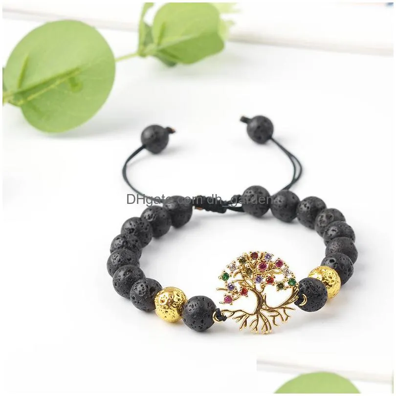 new style natural volcanic stone micro inlaid with haoshi love life tree energy bracelet hand woven string adjustable lava bracelet