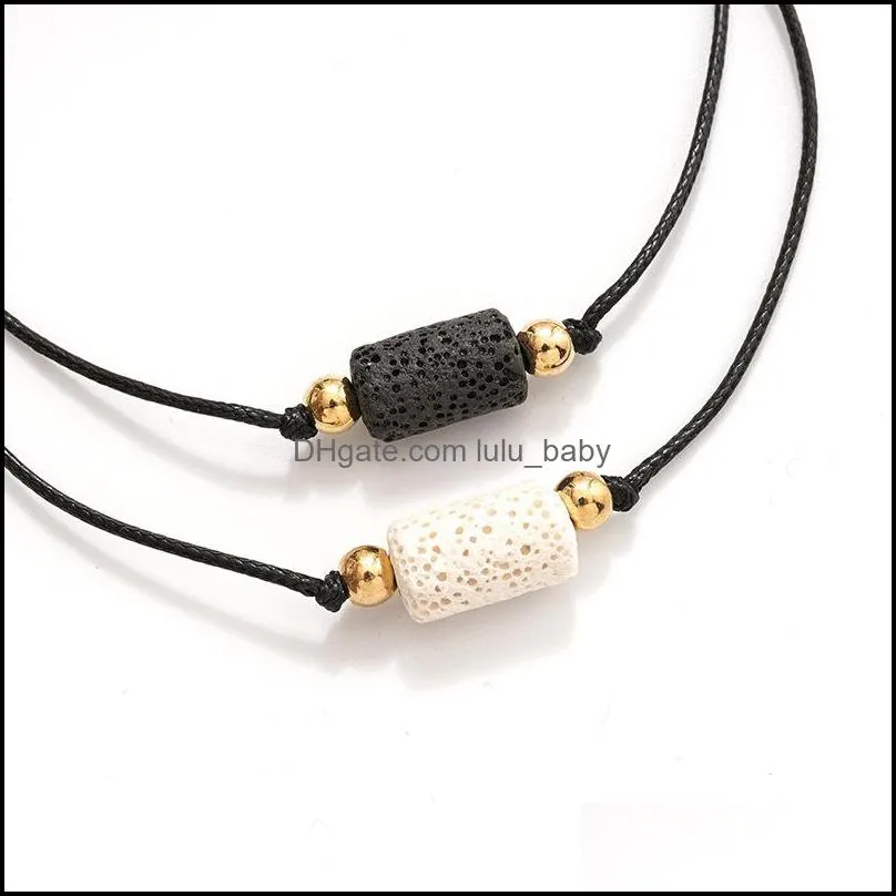 black white lava stone beads strand bracelet diy  oil perfume diffuser lover rope braided adjustable bracelets women lulubaby