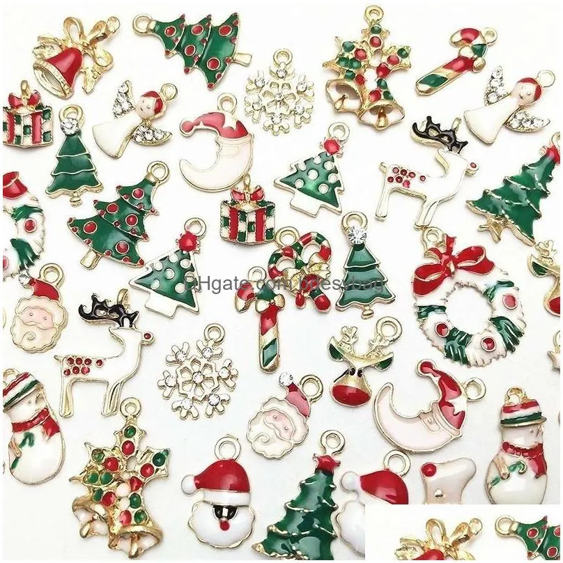 charms eamel christmas pendant beads for jewelry making diy bracelet earrings xmas gift tree elk santa claus snowman ornaments