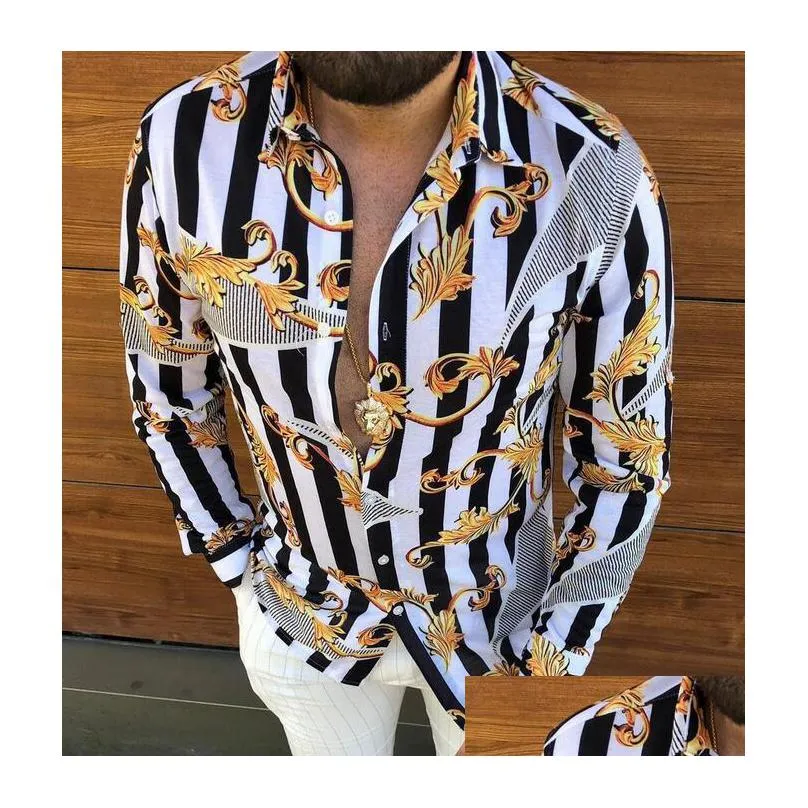 plus sizes 3xl mens casual vintage shirts gold leaf cardigan printed long sleeve slim summer hawaiian skinny fit various pattern man clothes