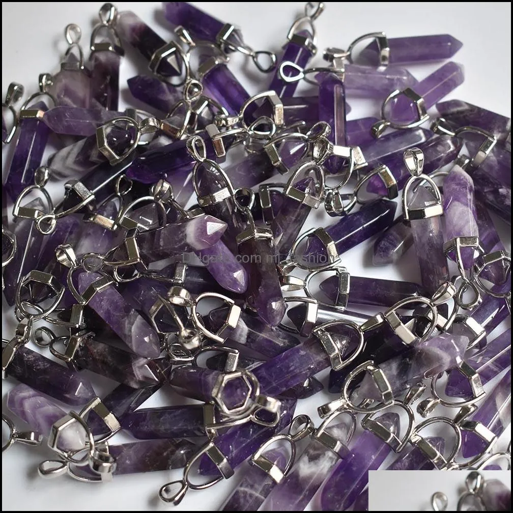 natural stone amethyst bullet shape charms point chakra pendants for jewelry making mjfashion