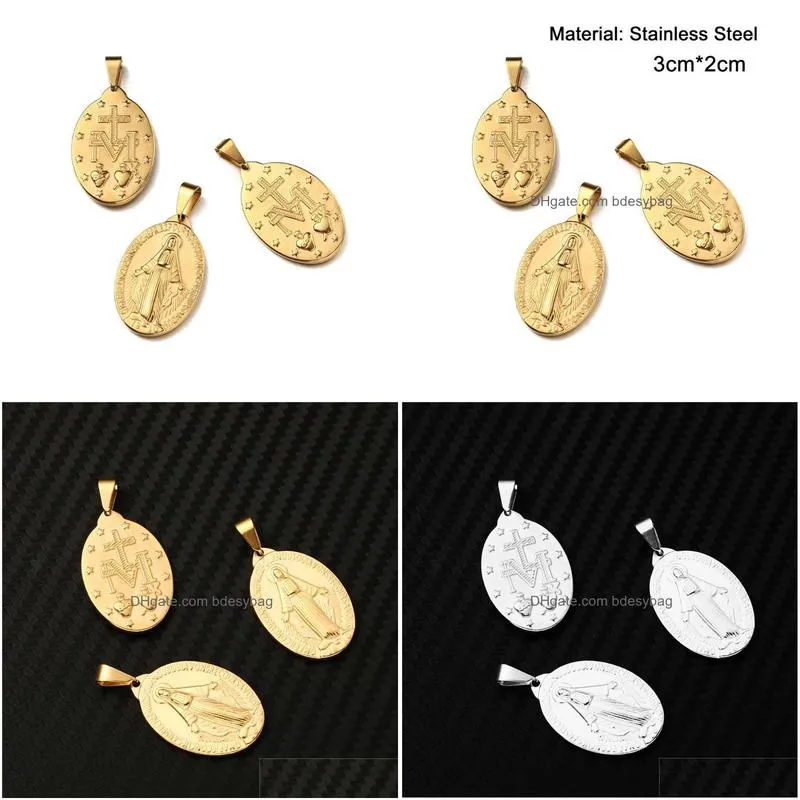 charms wholesale diy accessories handmade religious retro 30x20mm charm stainless steel pendant necklace 20pcs