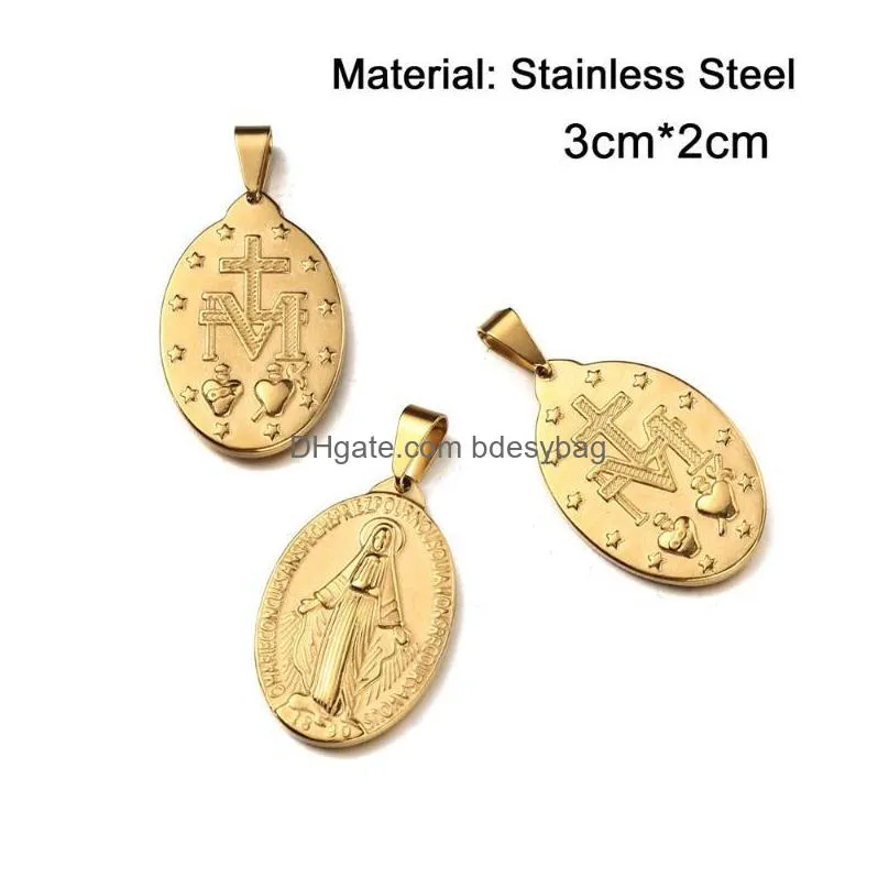 charms wholesale diy accessories handmade religious retro 30x20mm charm stainless steel pendant necklace 20pcs