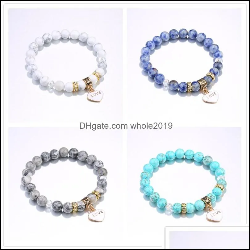 fashion 4 styles turquoise natural stone bracelet gold plated heart love charm bracelets bangles for women yoga jewelry