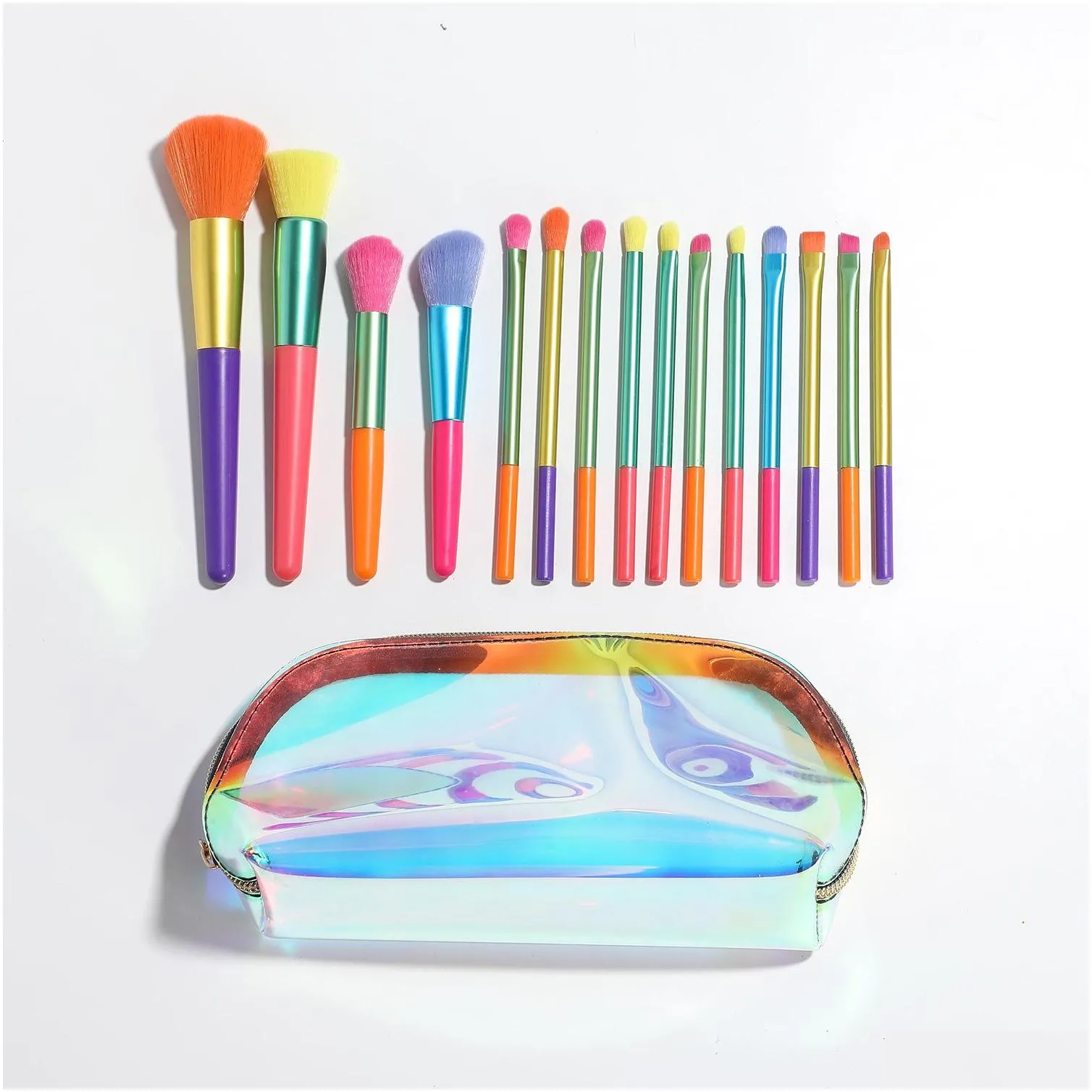 15pcs colorful makeup brushes set rainbow foundation powder contour eyeshadow brushes