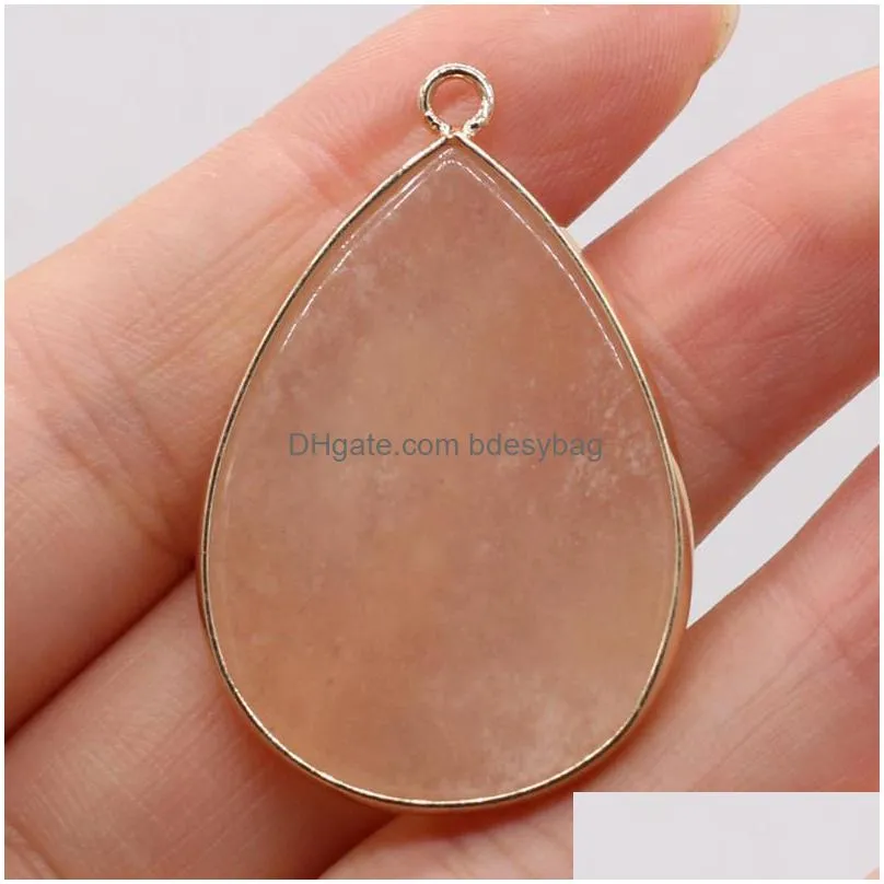charms dropshaped pendants natural stone pink aventurine gilt edge for jewelry making diy necklace earring accessories