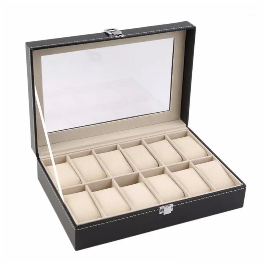 watch boxes cases designer box 12 slots grid pu leather display jewelry storage organizer case locked retro saat kutusu caixa para