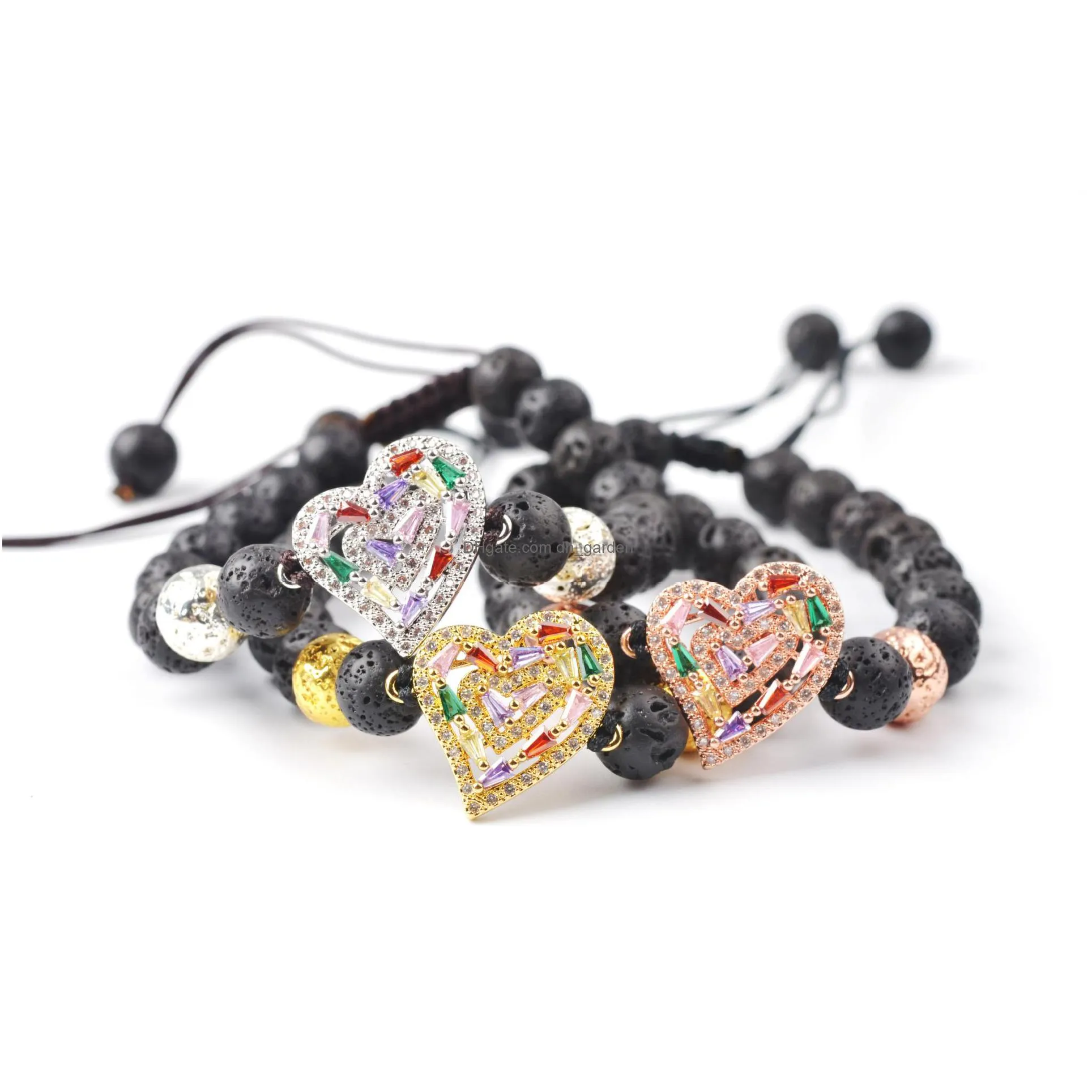new style natural volcanic stone micro inlaid with haoshi love life tree energy bracelet hand woven string adjustable lava bracelet