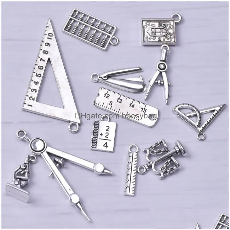 charms school learning tool ruler compass abacus diy student notebook pendant for teacher day gift necklaces jewelrycharms