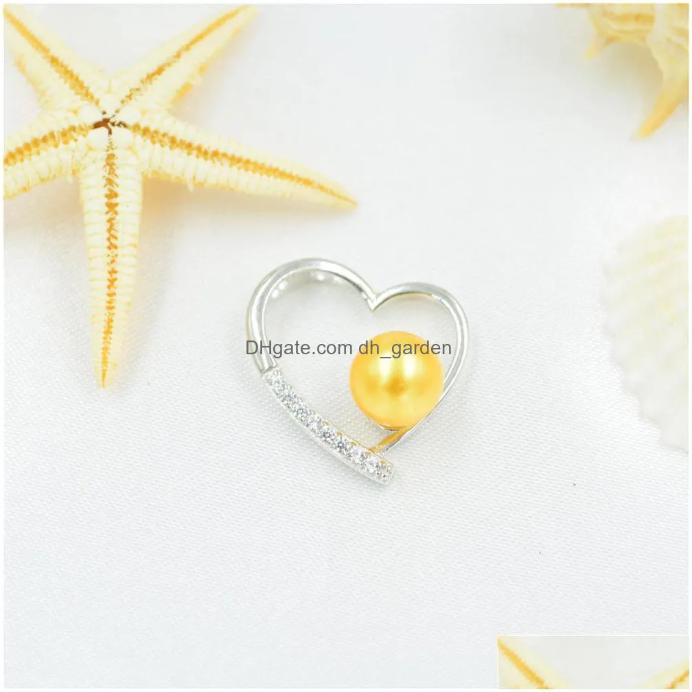 s925 pure silver heartshaped pendant pearl necklace diy mount empty silver holder accessories manufacturer direct sales dz046