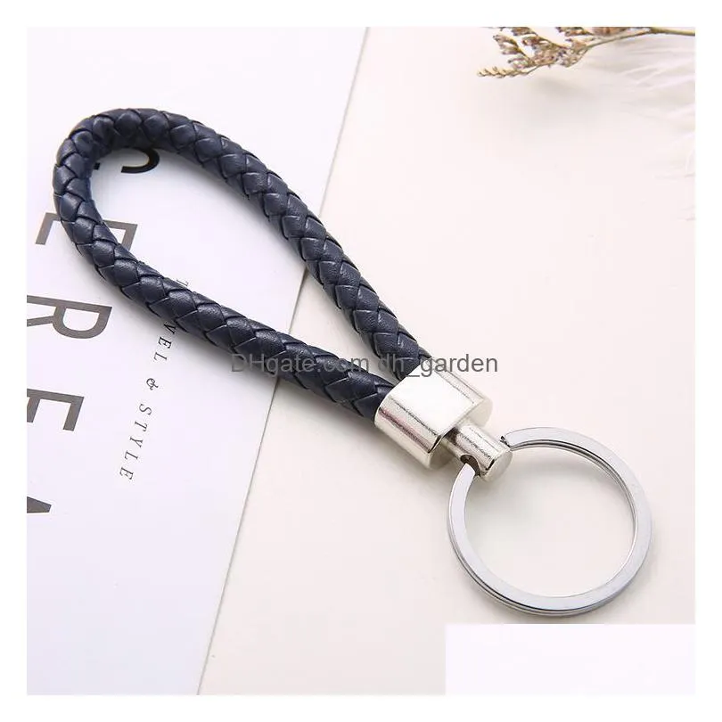 shop benefits mix color pu leather braided woven keychain rope rings fit diy circle pendant key chains holder car keyrings jewelry