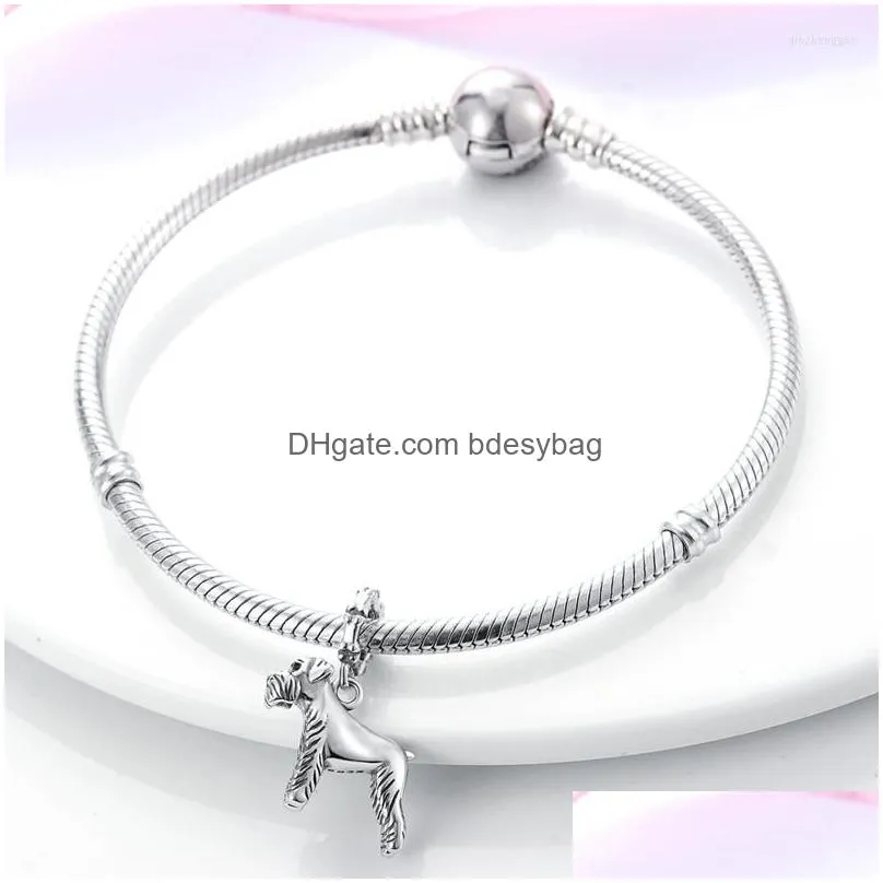 charms silver color puppy schnauzer dog dangle charm fit original bracelet necklace beads jewelry making design jewelri gift for women