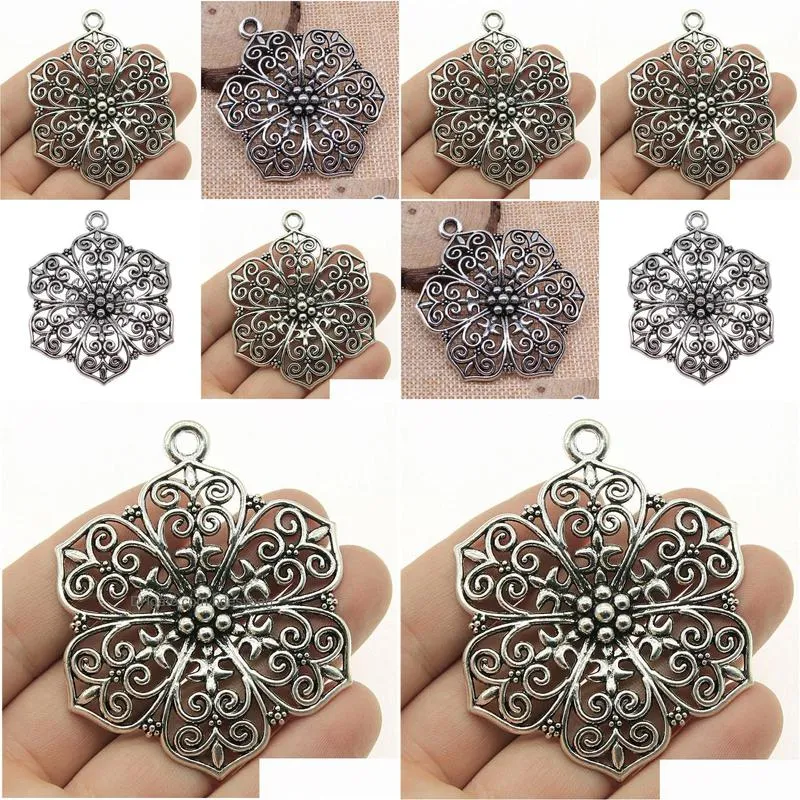 charms wysiwyg 1pcs 66x52mm filigree big flower carved bohemia pendants charm for jewelry making necklace